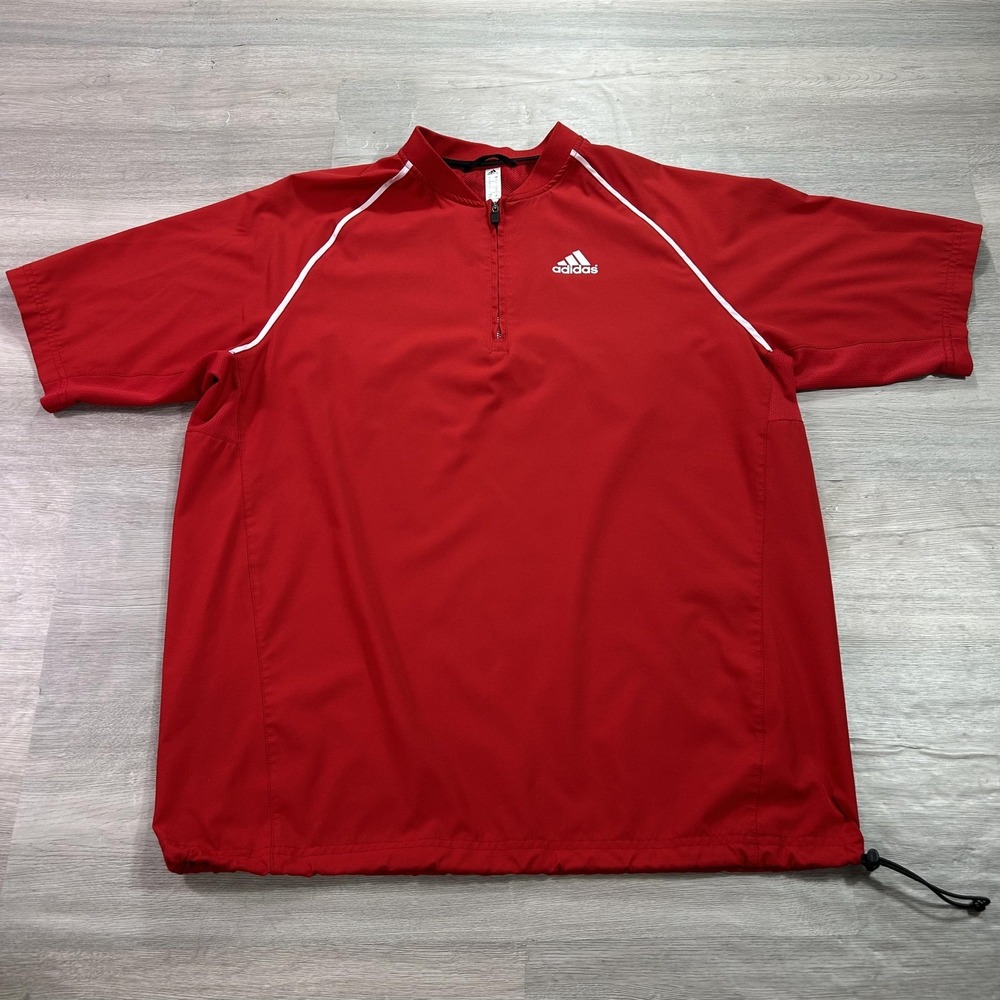 Adidas Windbreaker Jacket Mens Small Red‎ 1/4 Zip Short Sleeve Golf MBA13011